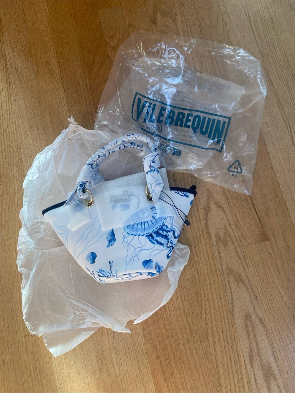 VILEBREQUIN Small Purse Baola White Blue Flowers Tote Beach NEW NWT